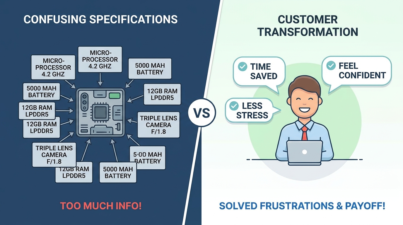 Visual Comparison of Feature Focused Ad vs Benefit Driven Direct Response Product Ad